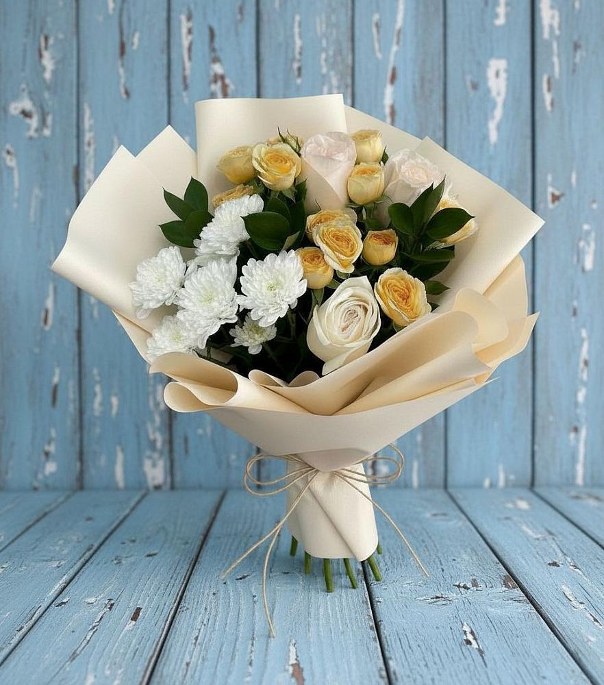 Букет цветов из: Розы и Хризантемы в Поварово