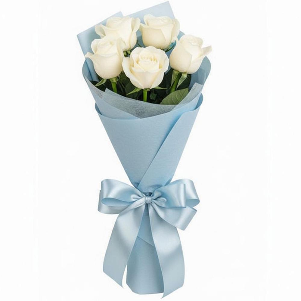 Букет 5 Белых роз Проуд в Поварово