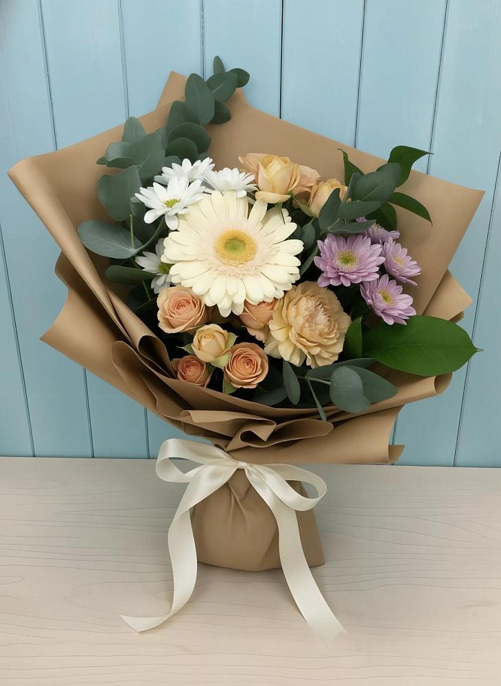 Букет цветов из: Герберы и Хризантемы в Поварово