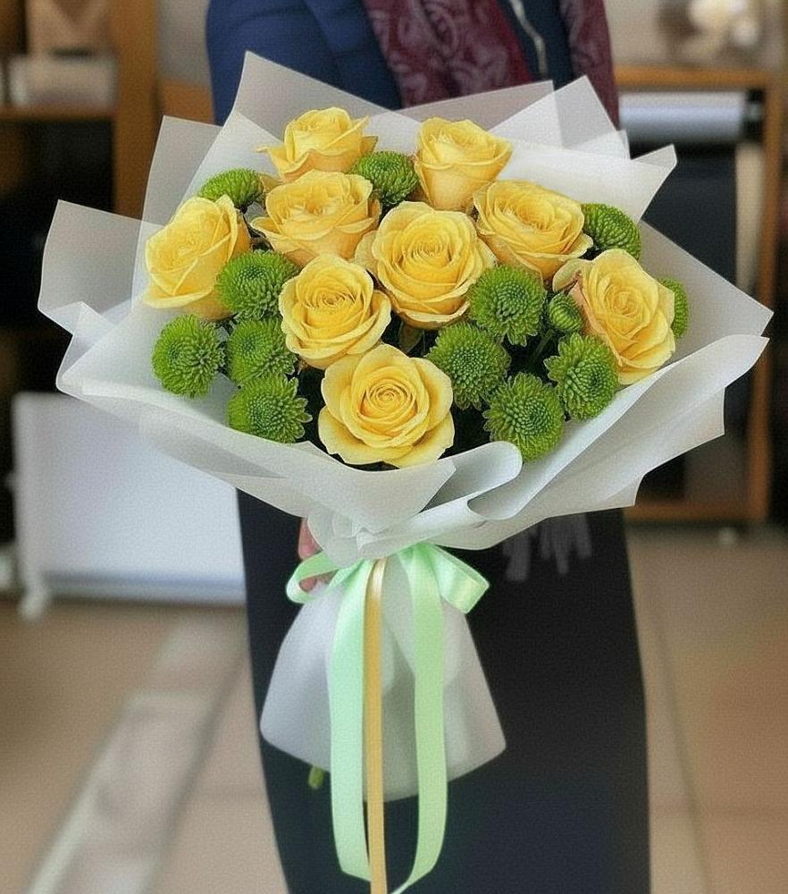 Букет цветов из: Хризантемы и Розы в Поварово