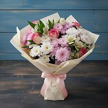 Букет цветов из:  Хризантемы, Альстромерии и Розы в Поварово