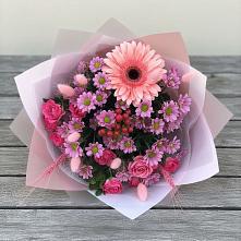 Букет цветов из:  Розы, Герберы и Хризантемы в Поварово