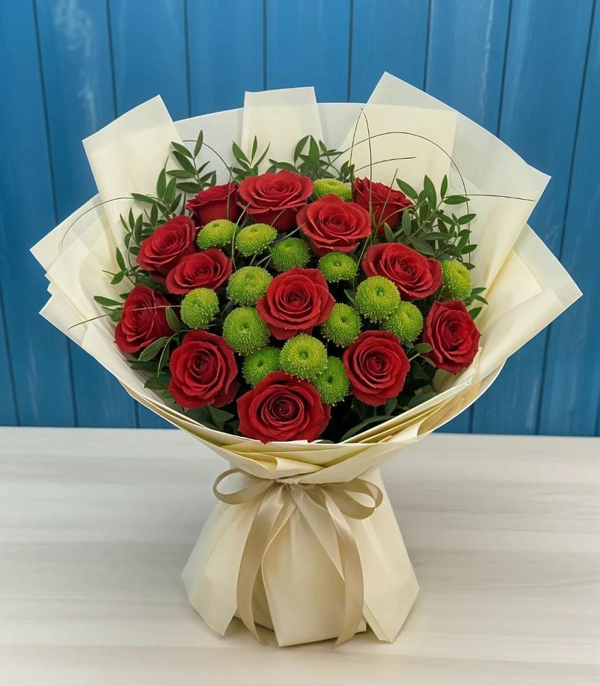 Букет цветов из: Розы и Хризантемы в Поварово