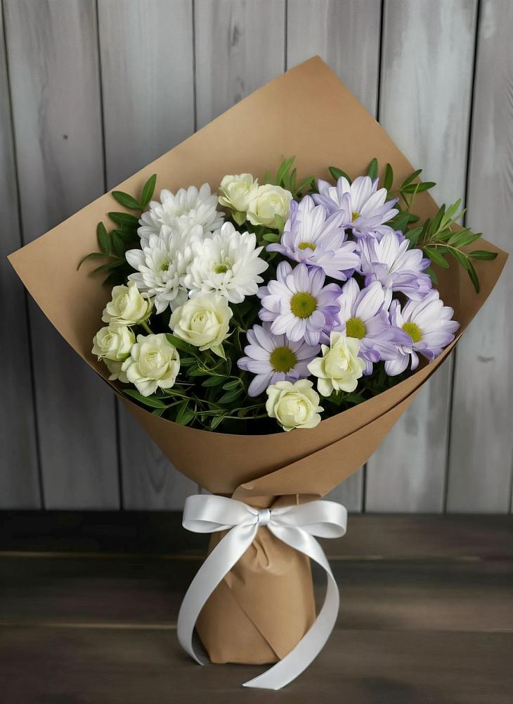 Букет цветов из: Хризантемы и Розы в Поварово