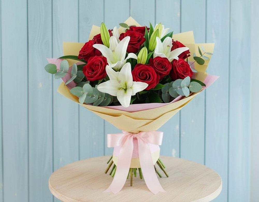 Букет цветов из: Лилии и Розы в Поварово